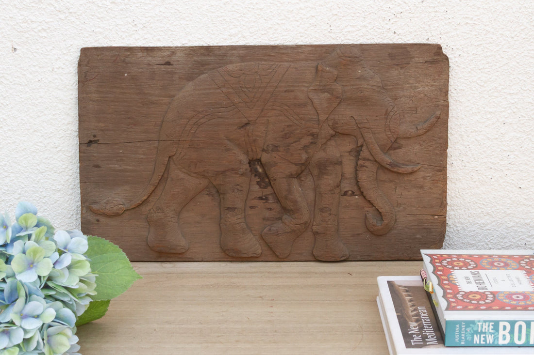 Weathered Teak Hand-carved Elephant Carving