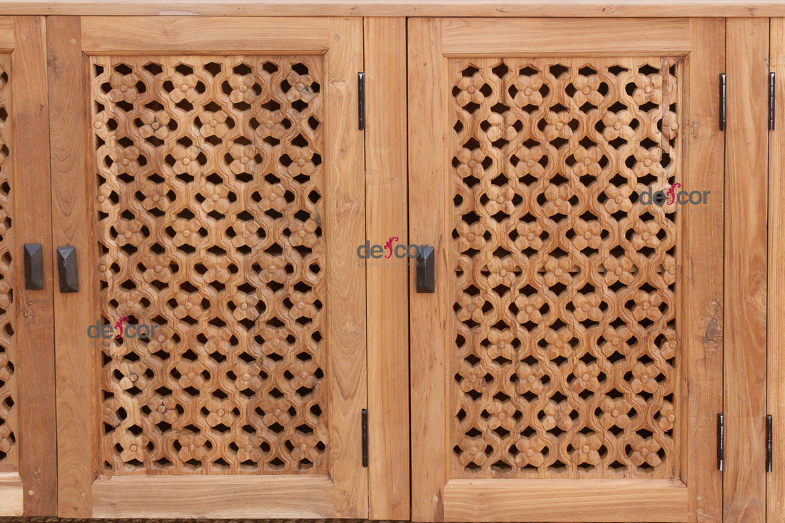88" Long Old Teak Floral Jali Sideboard