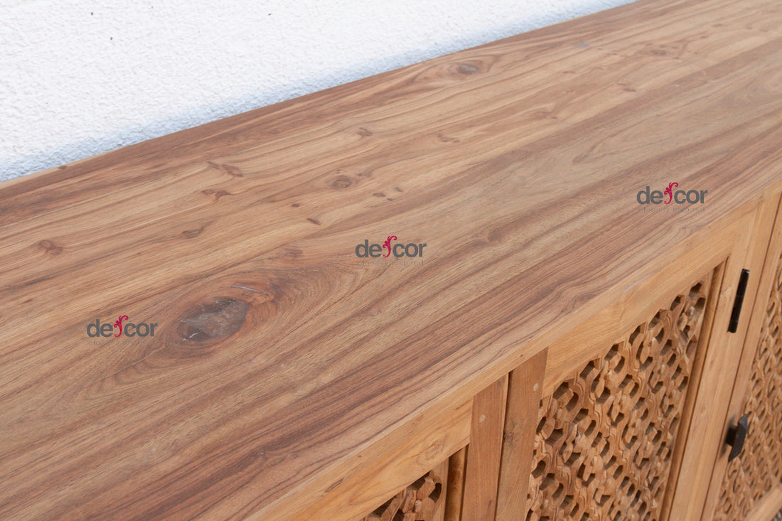 88" Long Old Teak Floral Jali Sideboard