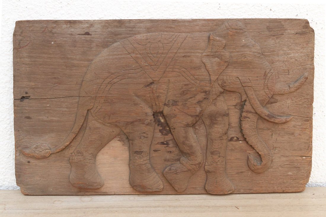 Weathered Teak Hand-carved Elephant Carving