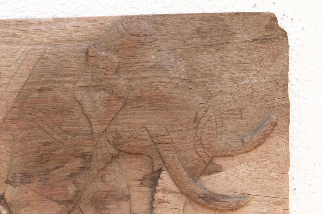 Weathered Teak Hand-carved Elephant Carving