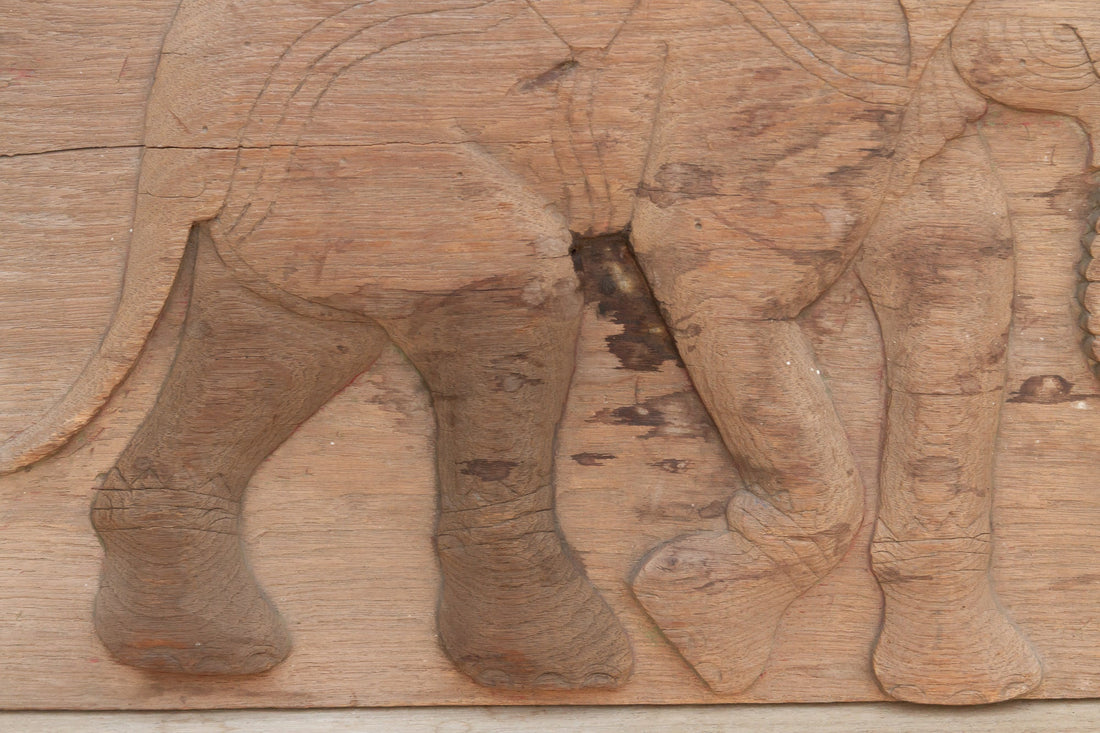 Weathered Teak Hand-carved Elephant Carving