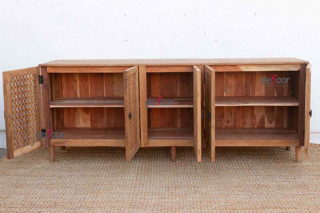88" Long Old Teak Floral Jali Sideboard