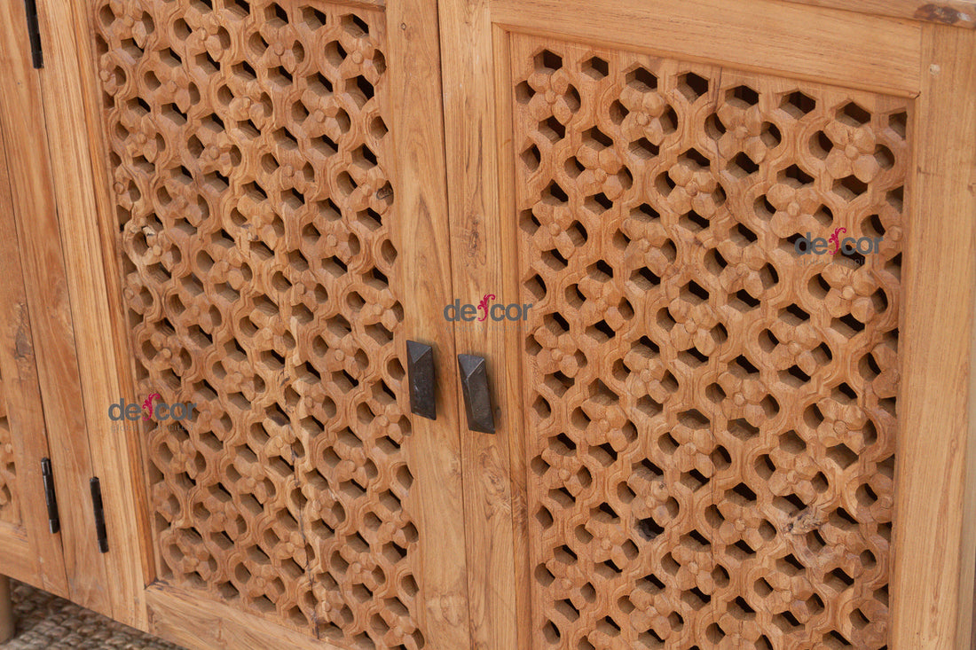 88" Long Old Teak Floral Jali Sideboard