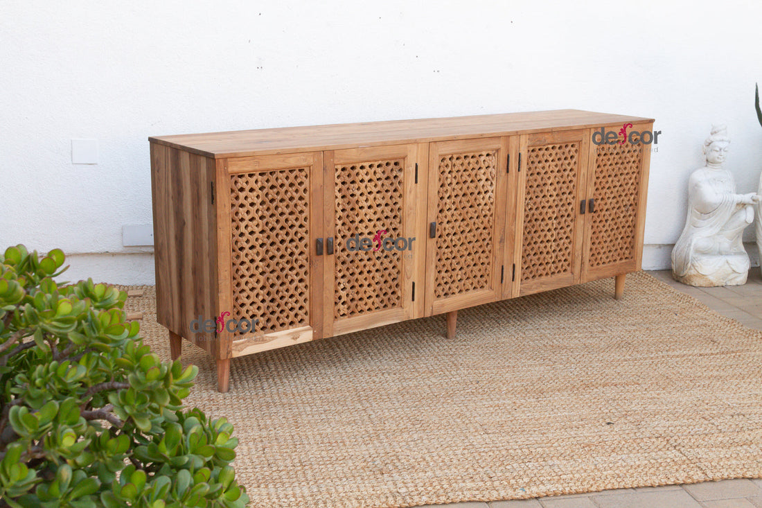 88" Long Old Teak Floral Jali Sideboard