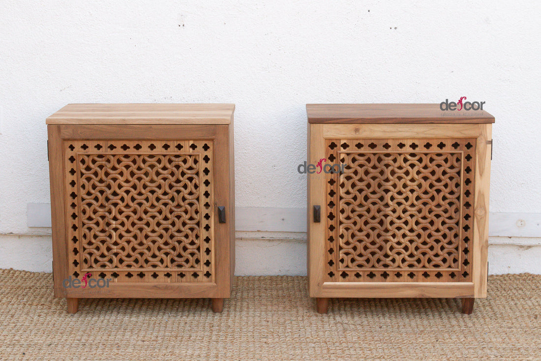 Set of 2 Reclaimed Teak Jali Nightstands