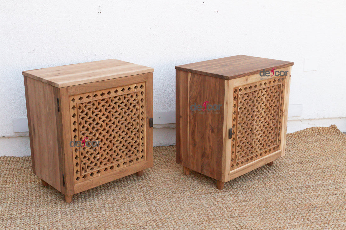 Set of 2 Reclaimed Teak Jali Nightstands