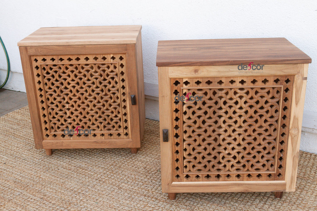 Set of 2 Reclaimed Teak Jali Nightstands