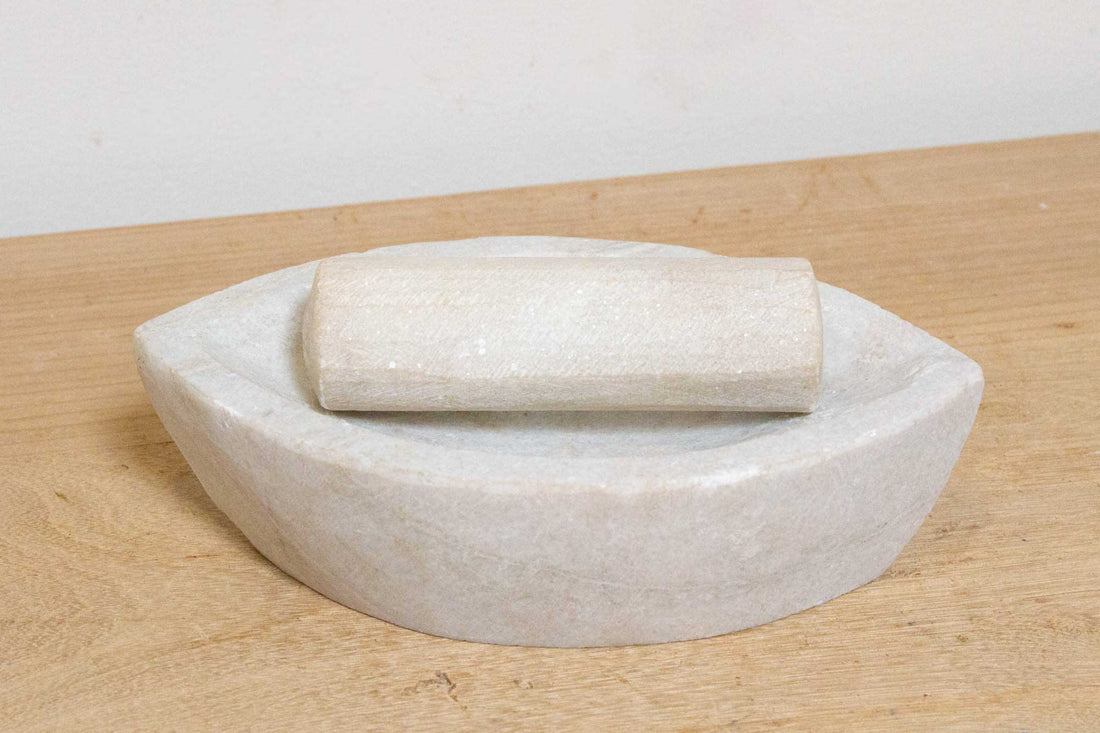 Polished White Marble Kitchen Mortar Plate