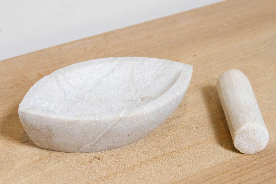 Polished White Marble Kitchen Mortar Plate