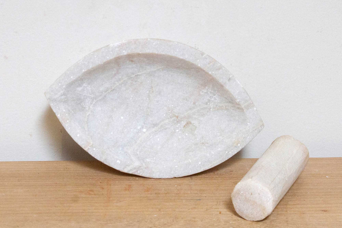 Polished White Marble Kitchen Mortar Plate