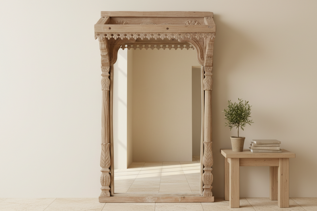 One-of-A-Kind Sun-Bleached Teak Arch Mirror