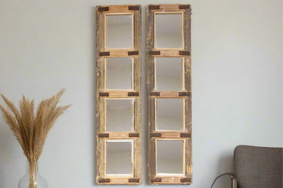 Pair of Antique Farmhouse Teak Door Mirrors