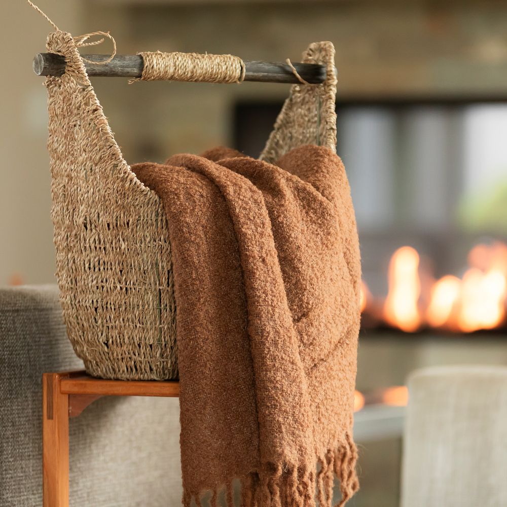 Handloomed Alpaca Bouclé Camel Colored Throw Blanket From Peru