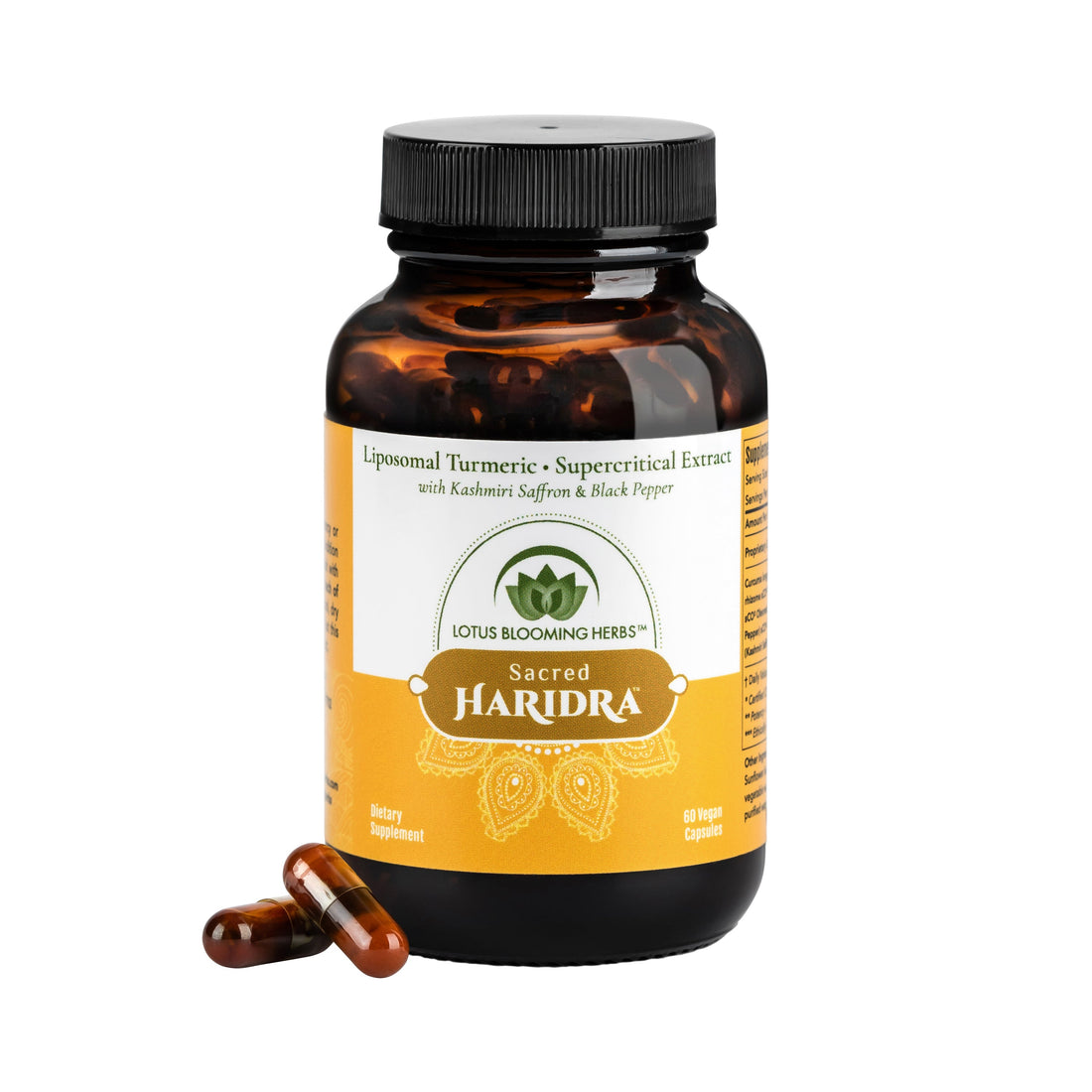 Sacred Haridra™ | Supercritical Extract of Turmeric, Kashmiri Saffron and Black Pepper in Liposomal Form (60 vegan capsules)