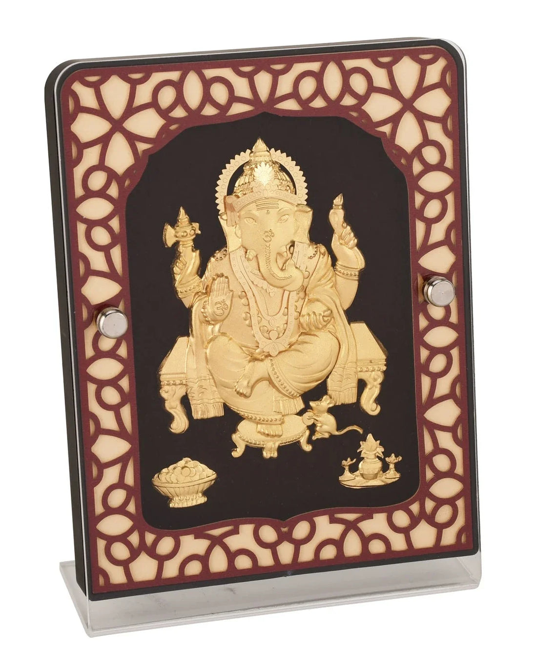 Ganesha Ji 24K Gold Foil Painting with Brown Tabletop Frame, 5x7 Inches