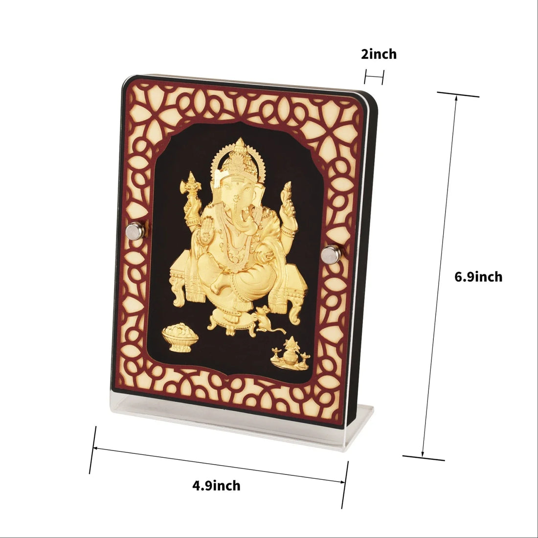 Ganesha Ji 24K Gold Foil Painting with Brown Tabletop Frame, 5x7 Inches