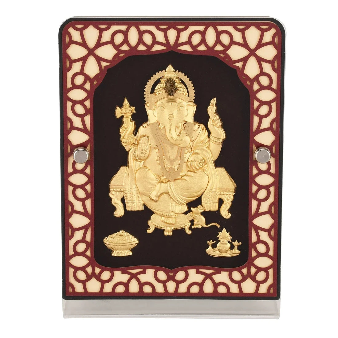 Ganesha Ji 24K Gold Foil Painting with Brown Tabletop Frame, 5x7 Inches