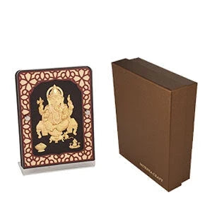 Ganesha Ji 24K Gold Foil Painting with Brown Tabletop Frame, 5x7 Inches