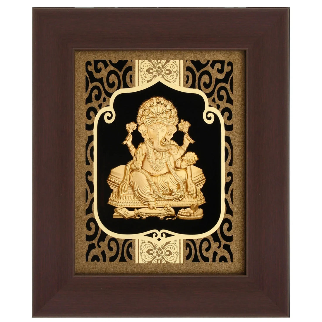 Ganesha Ji 24K Gold Foil Painting with Burgundy Versatile Frame, 6x7 Inches