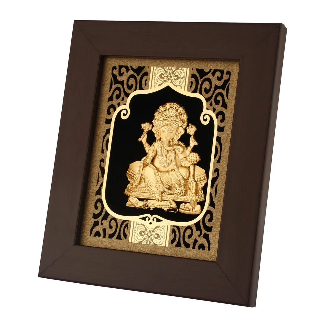 Ganesha Ji 24K Gold Foil Painting with Burgundy Versatile Frame, 6x7 Inches
