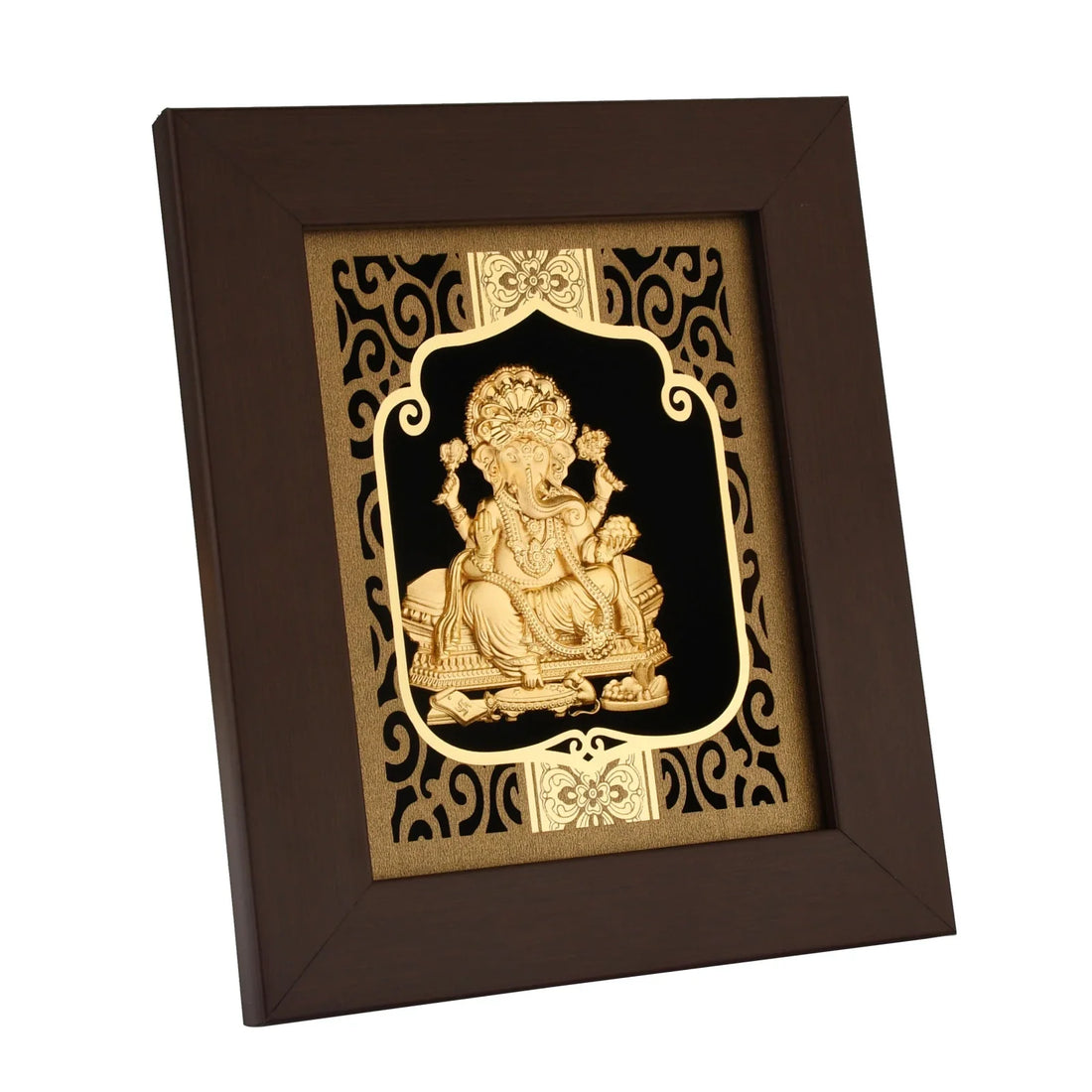 Ganesha Ji 24K Gold Foil Painting with Burgundy Versatile Frame, 6x7 Inches
