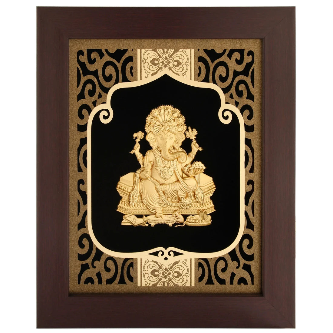 Ganesha Ji 24K Gold Foil Painting with Burgundy Versatile Frame, 8x10 Inches