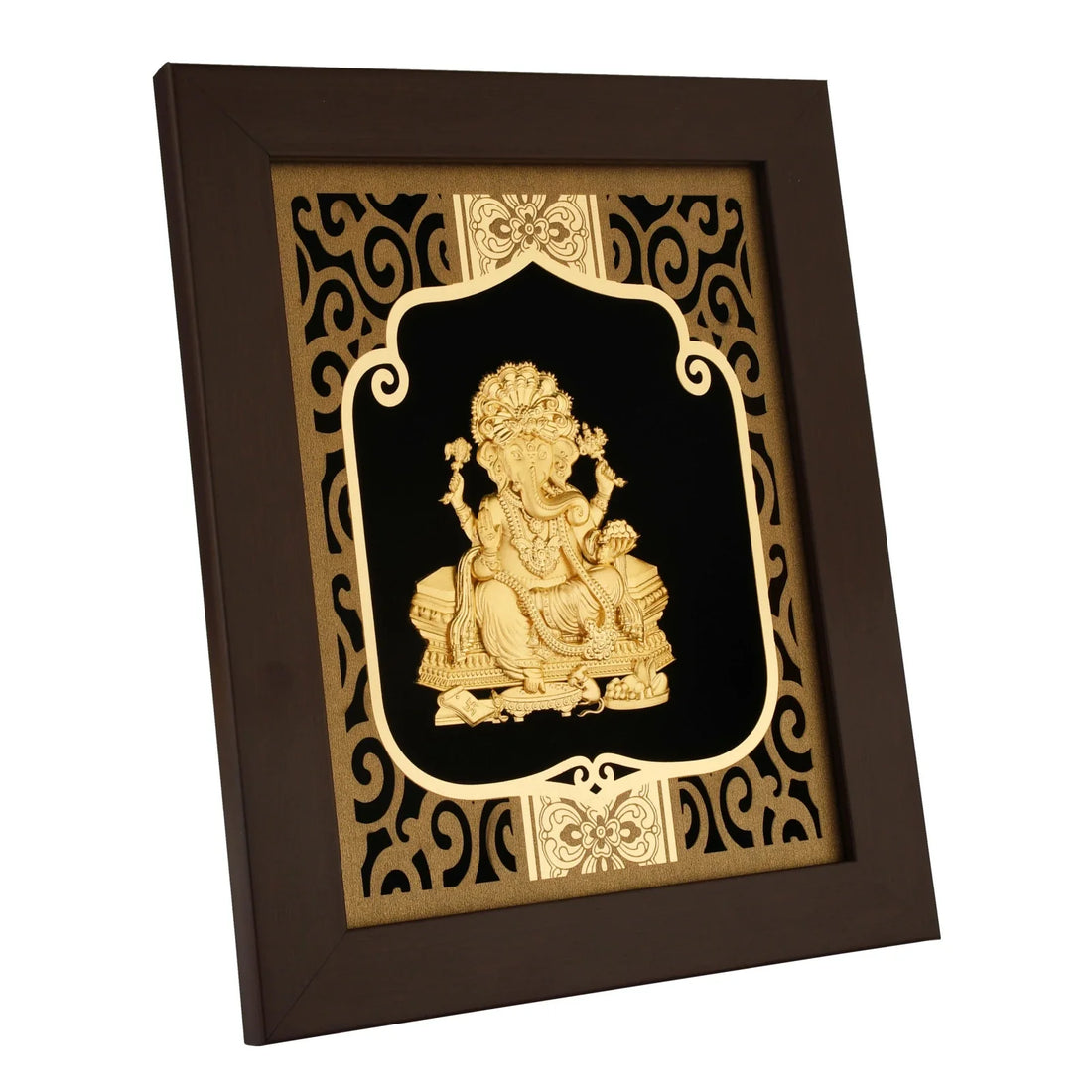 Ganesha Ji 24K Gold Foil Painting with Burgundy Versatile Frame, 8x10 Inches
