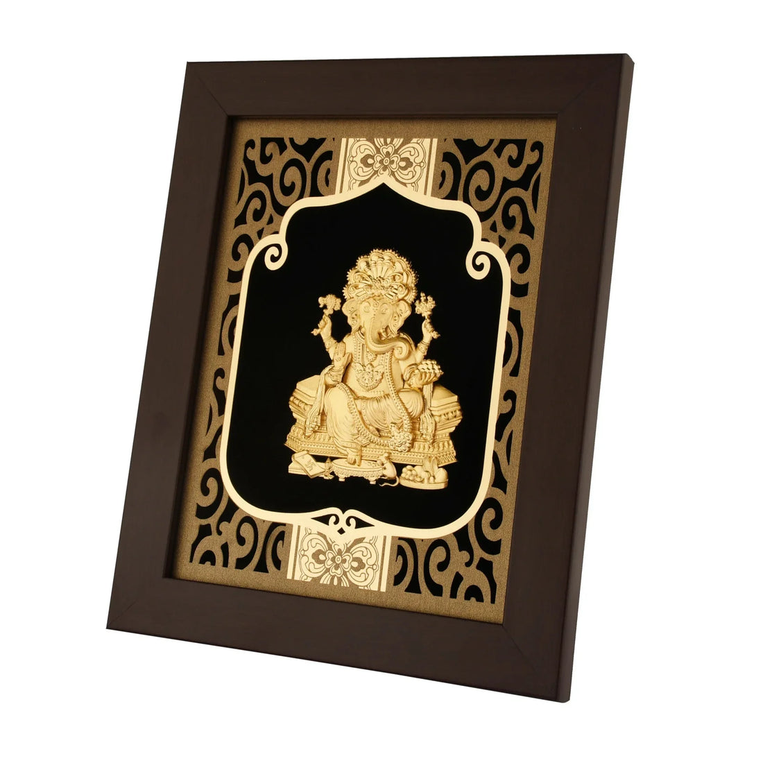Ganesha Ji 24K Gold Foil Painting with Burgundy Versatile Frame, 8x10 Inches