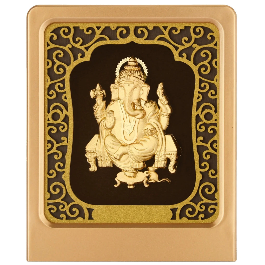 Ganesha Ji 24K Gold Foil Painting with Matte Gold Tabletop Frame, 3x4 Inches