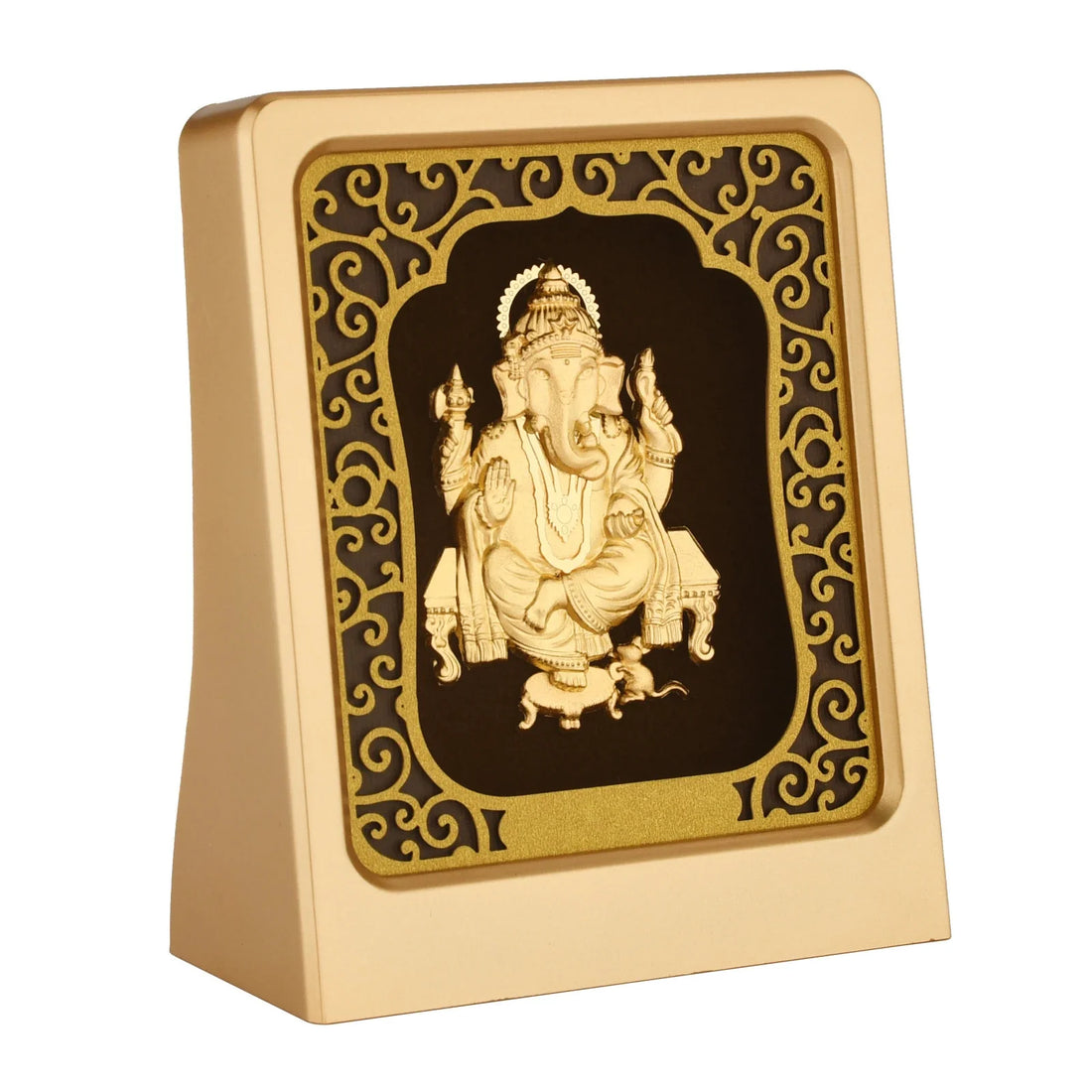 Ganesha Ji 24K Gold Foil Painting with Matte Gold Tabletop Frame, 3x4 Inches