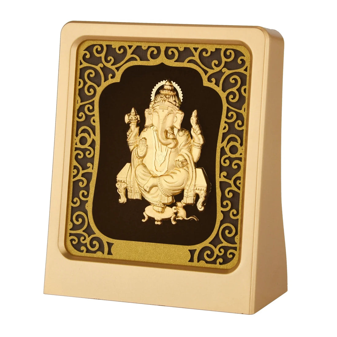 Ganesha Ji 24K Gold Foil Painting with Matte Gold Tabletop Frame, 3x4 Inches