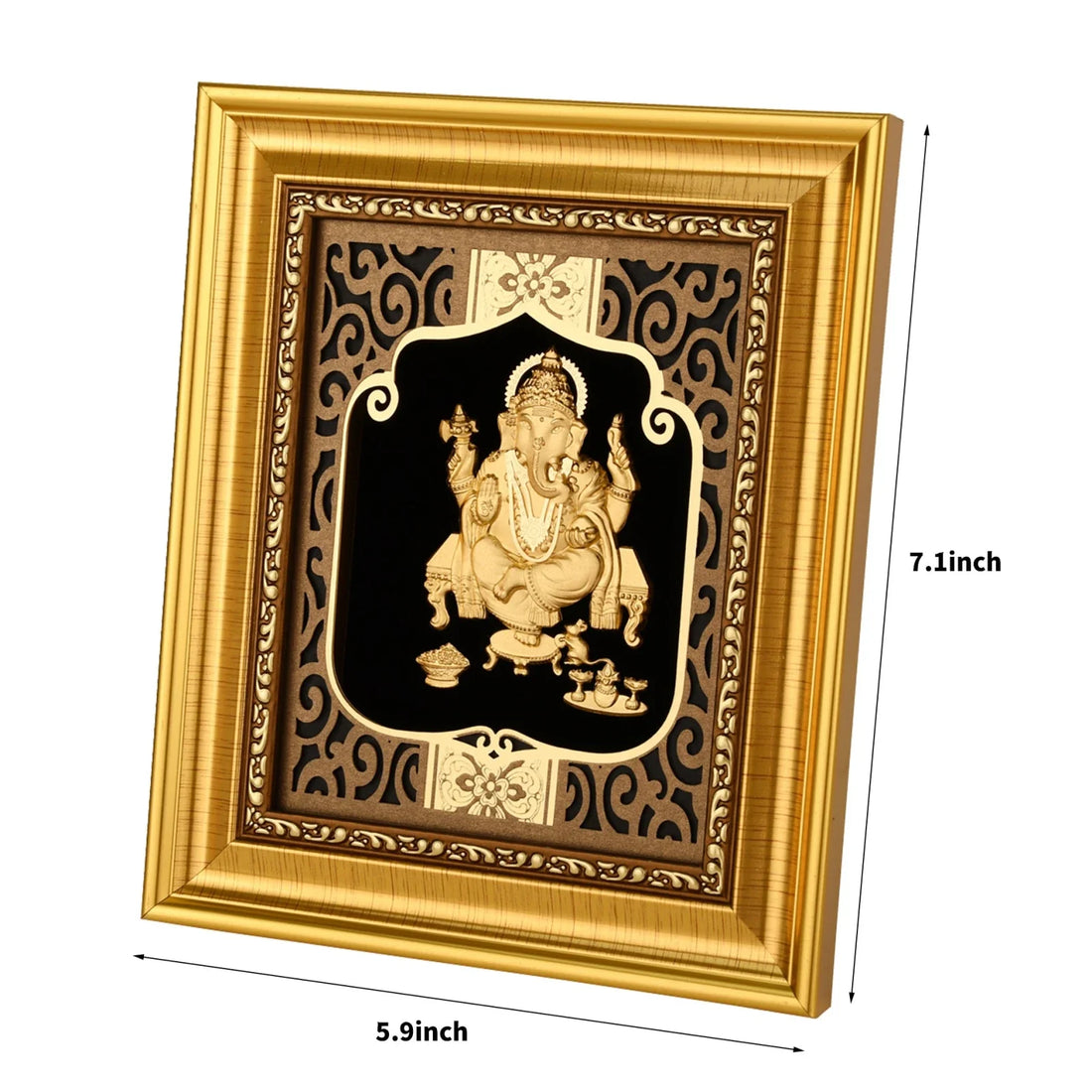 Ganesha Ji 24K Gold Foil Painting with Shiny Gold Versatile Frame, 6x7 Inches