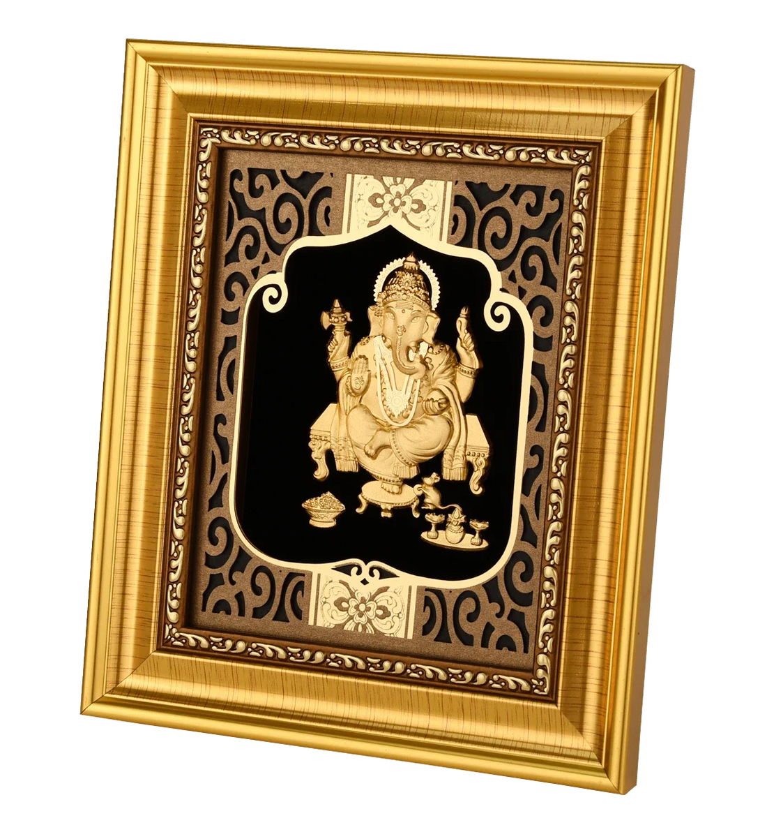 Ganesha Ji 24K Gold Foil Painting with Shiny Gold Versatile Frame, 6x7 Inches