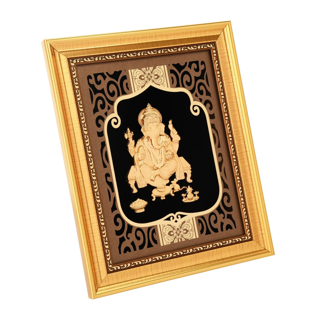 Ganesha Ji 24K Gold Foil Painting with Shiny Gold Versatile Frame, 8x10 Inches