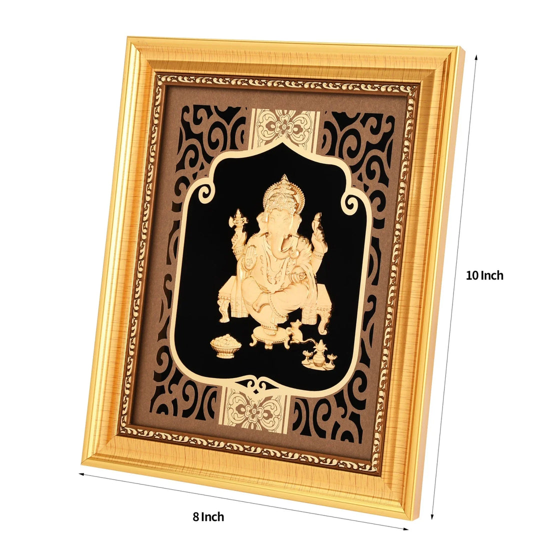 Ganesha Ji 24K Gold Foil Painting with Shiny Gold Versatile Frame, 8x10 Inches