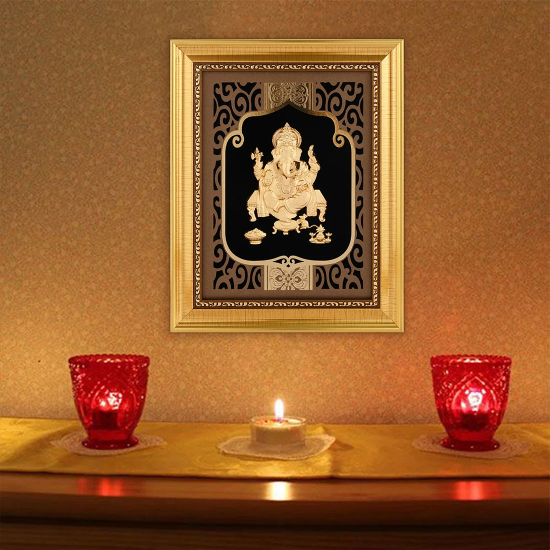 Ganesha Ji 24K Gold Foil Painting with Shiny Gold Versatile Frame, 8x10 Inches