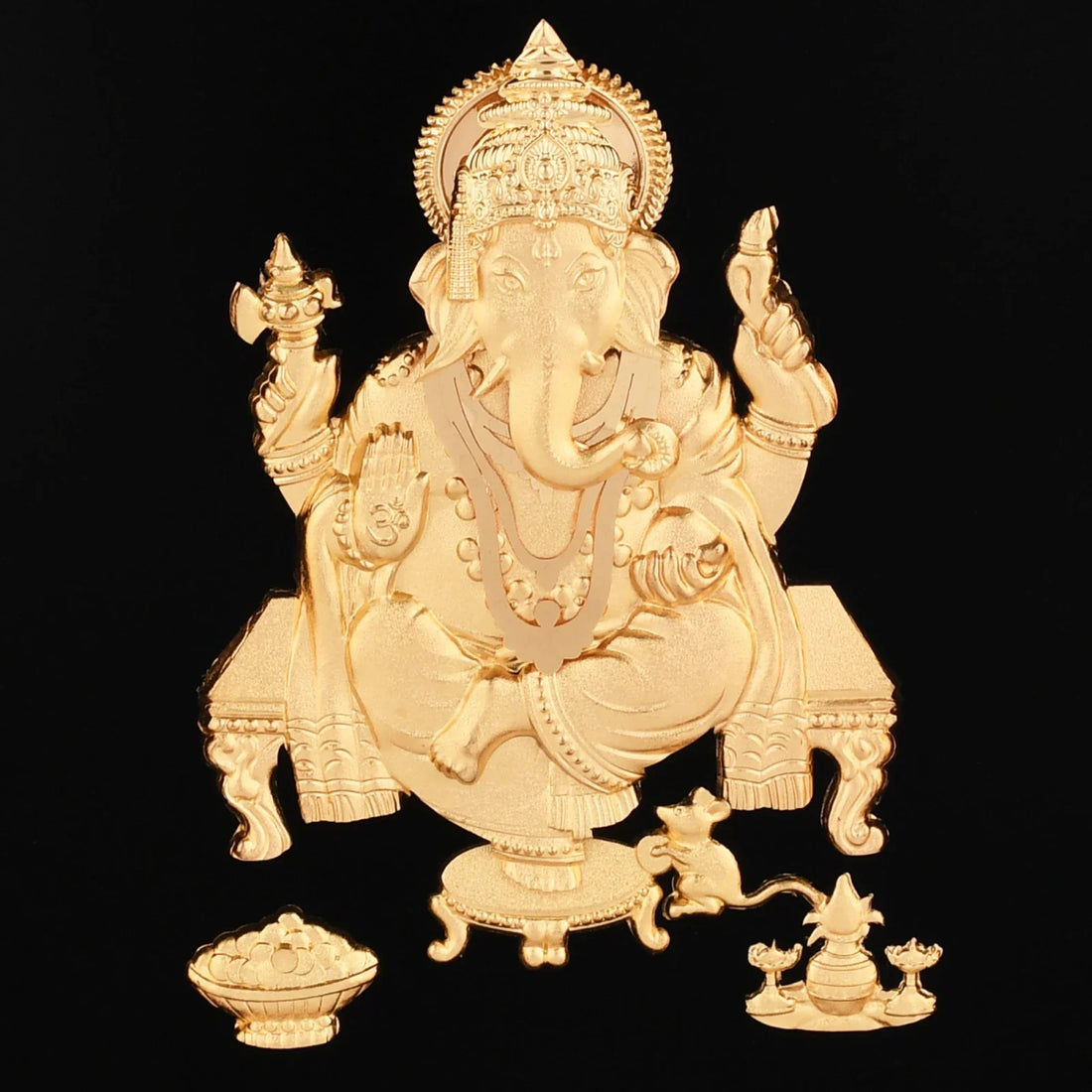 Ganesha Ji 24K Gold Foil Painting with Shiny Gold Versatile Frame, 8x10 Inches
