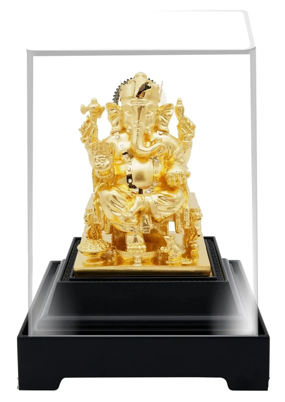 Ganesha Ji 24K Gold Gilded Statue Desk Deco, 4.7x4.1x7.5 Inches