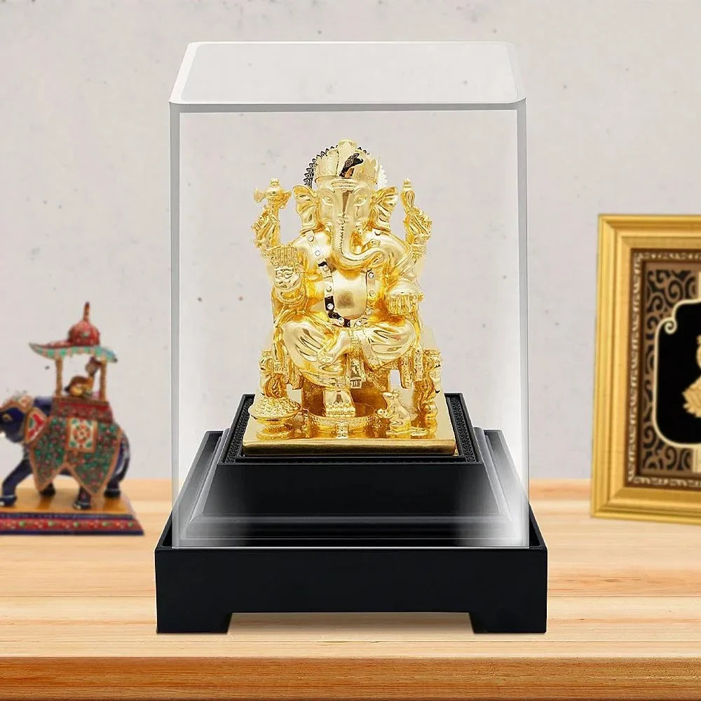 Ganesha Ji 24K Gold Gilded Statue Desk Deco, 4.7x4.1x7.5 Inches