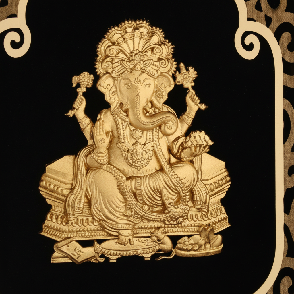 Ganesha 24K Gold Foil Painting Frame (8x10") - Sacred Obstacle Remover Art for Home Mandir, New House Blessing & Gift