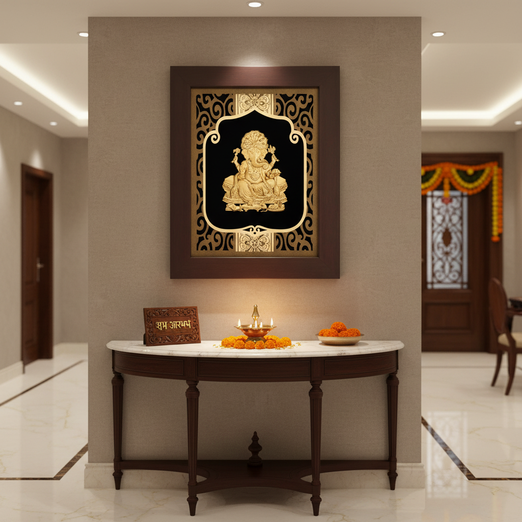 Ganesha 24K Gold Foil Painting Frame (8x10") - Sacred Obstacle Remover Art for Home Mandir, New House Blessing & Gift