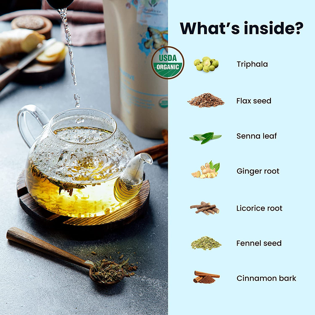 Laxative Loose Leaf Tea, Gentle Constipation Relief - Ayurvedic Herbal Blend with Senna & Fennel - Digestive Health Support - Caffeine Free - 55+ Cups - USDA Organic & Kosher - 4 oz (113g)