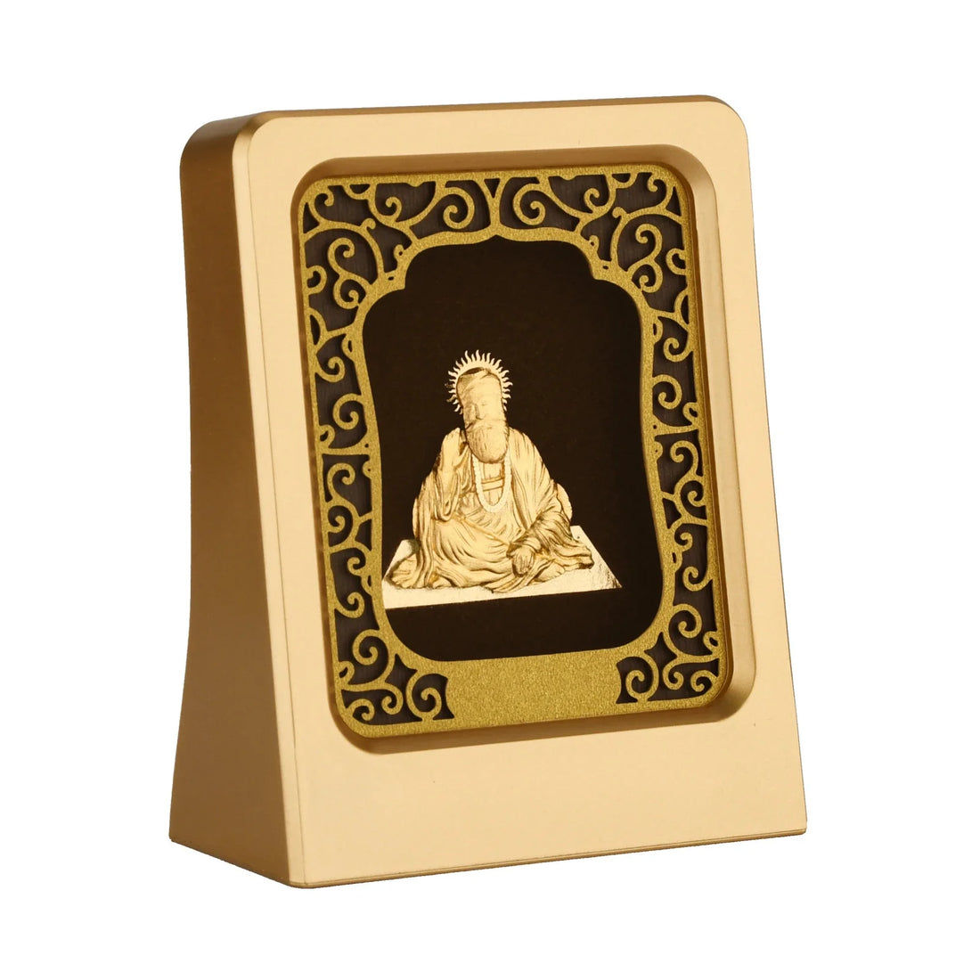 Guru Ji 24K Gold Foil Painting with Matte Gold Tabletop Frame, 2x3 Inches