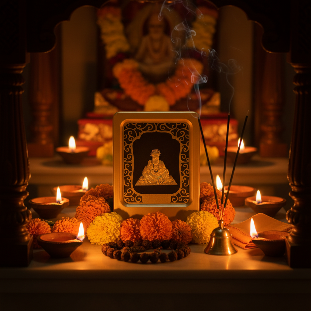 Guru 24K Gold Foil Painting Frame (2x3") - Sacred Spiritual Master Temple Art for Home Mandir, Meditation Desk & Gift