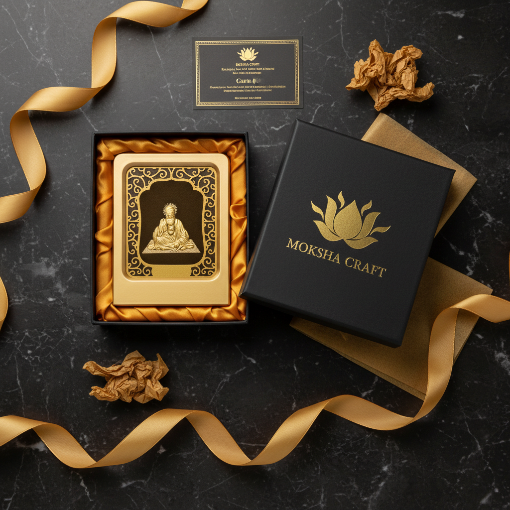 Guru 24K Gold Foil Painting Frame (2x3") - Sacred Spiritual Master Temple Art for Home Mandir, Meditation Desk & Gift