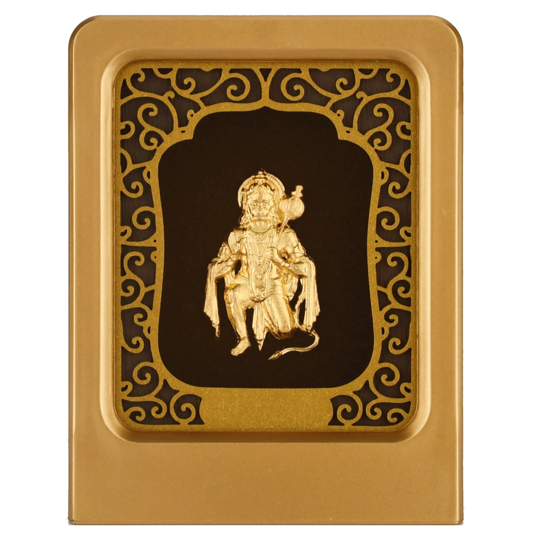 Hanuman Ji 24K Gold Foil Painting with Matte Gold Tabletop Frame, 2x3 Inches