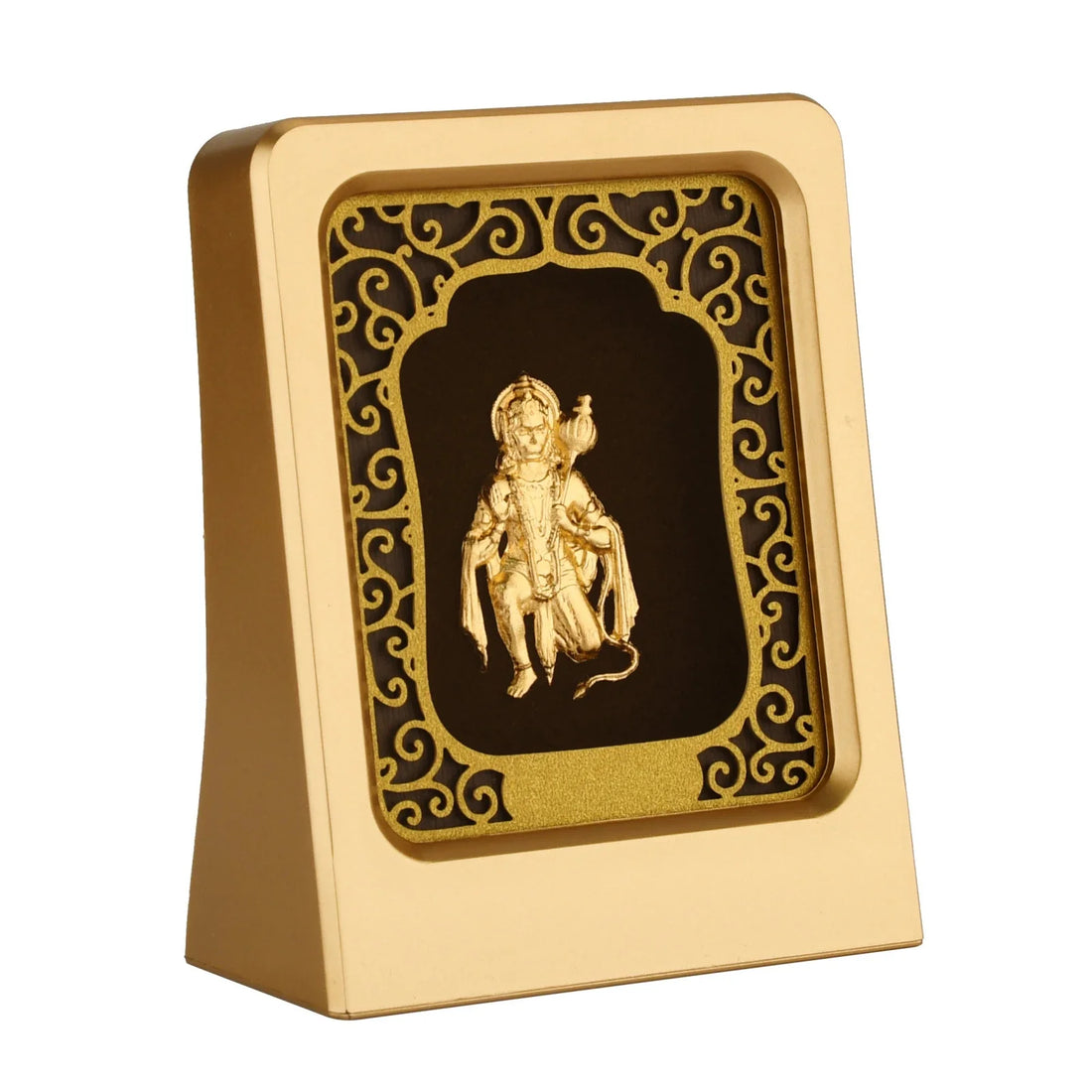 Hanuman Ji 24K Gold Foil Painting with Matte Gold Tabletop Frame, 2x3 Inches