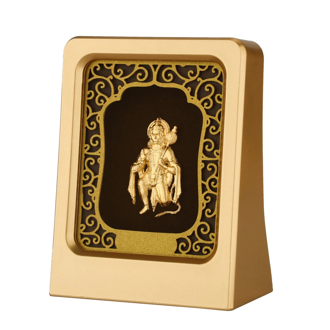 Hanuman Ji 24K Gold Foil Painting with Matte Gold Tabletop Frame, 2x3 Inches