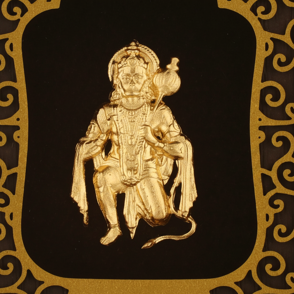 Hanuman Ji 24K Gold Foil Painting Frame (2x3") - Sacred Bajrangbali Temple Art for Home Mandir, Protection Desk & Gift